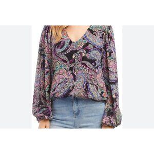 Karen Kane Long Sleeve Blouson Top (Paisley) Women's Clothing NWT